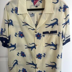 Tombolo Men's Cream Shirt with Blue Alligator and Floral Design